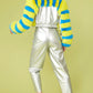 Striped Yellow Faux Fur Cropped Bomber Jacket