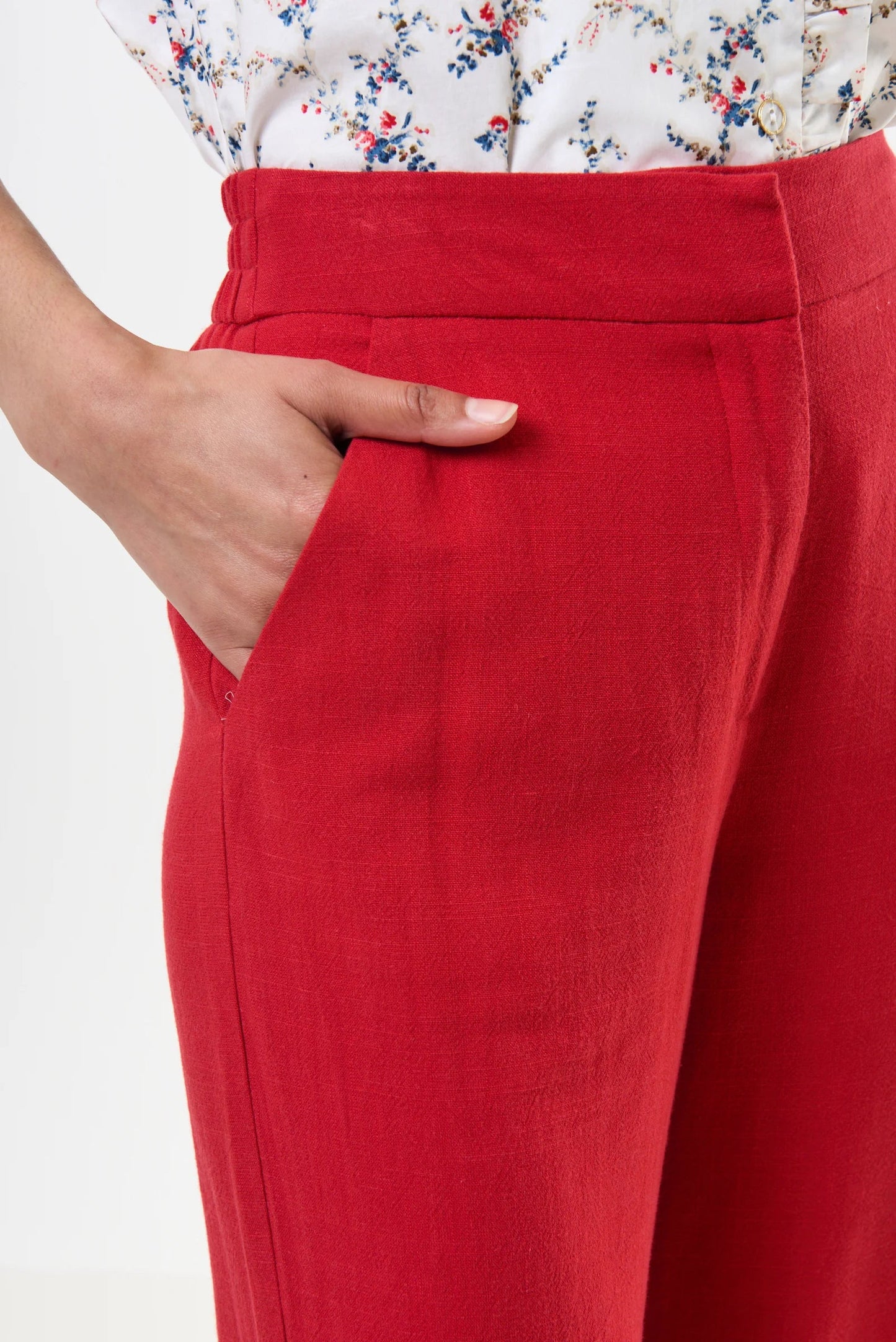 Tilde Linen Mix Straight Leg Trousers - Red