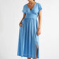 Unity Moss Crepe V-Neck Midi Dress - Blue