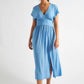 Unity Moss Crepe V-Neck Midi Dress - Blue