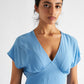 Unity Moss Crepe V-Neck Midi Dress - Blue