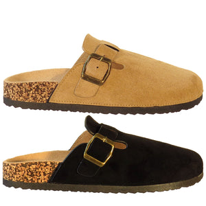 Becky Ladies Faux Suede Leather Plaform Buckle Clog Slippers