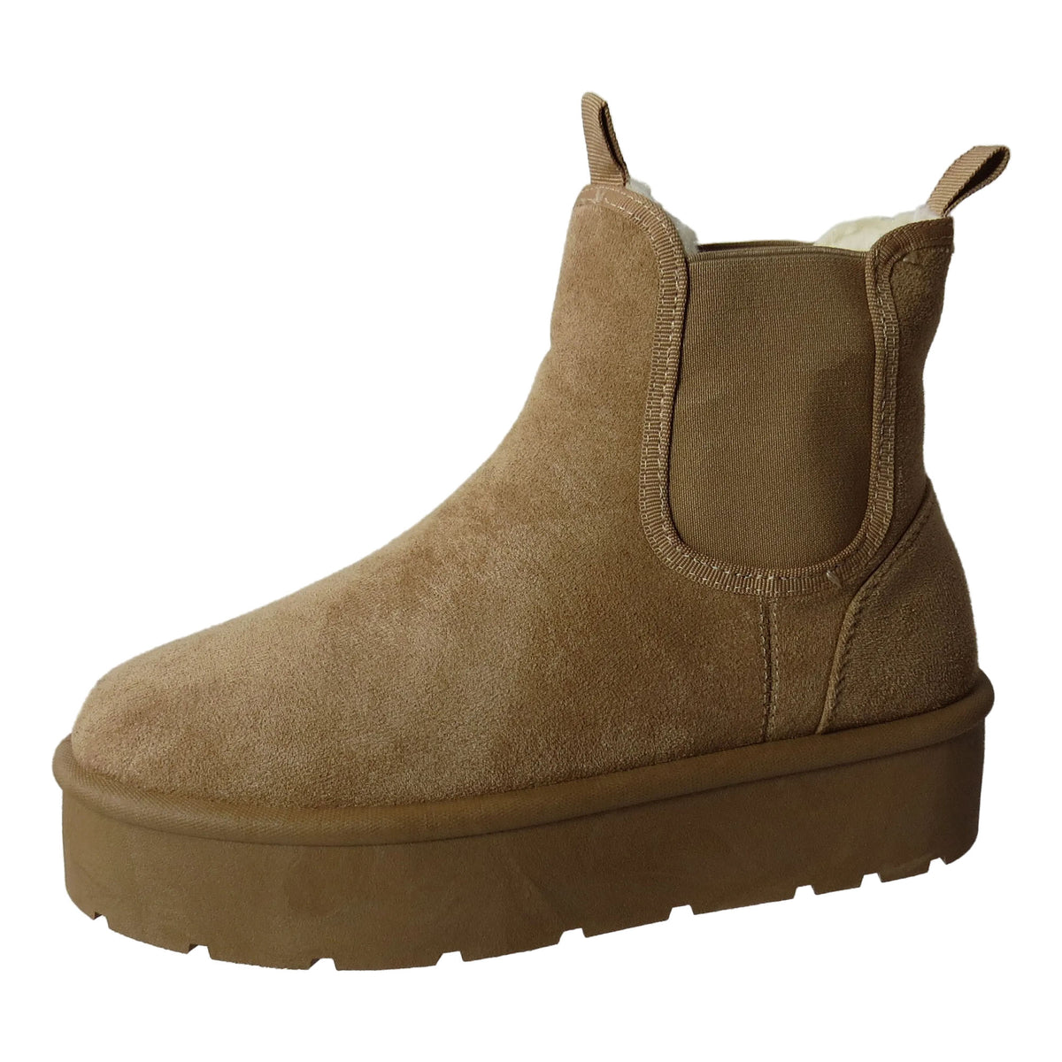 Athena Ladies Faux Suede Chelsea Boots – Platform Ankle with Cozy Faux Fur Lining