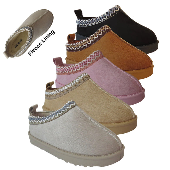 Girls Cozy Kid's Embroidered Faux Suede Slippers with Faux Fur Lining