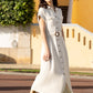 Yumi Stone Viscose Linen Look Midi Shirt Dress With Wooden Belt
