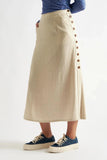 Lloyd Linen Mix Button Side Midi Skirt - Natural
