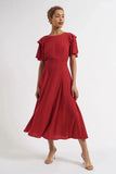 Katleen Crepe Flutter Sleeve Midi Dress - Red