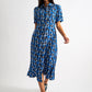 Wanda Mid Century Retro Print Midi Dress - Blue