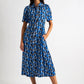 Wanda Mid Century Retro Print Midi Dress - Blue