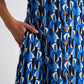 Wanda Mid Century Retro Print Midi Dress - Blue