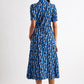 Wanda Mid Century Retro Print Midi Dress - Blue
