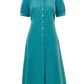 Wanda Lightweight Baby Cord Puff Sleeve Midi Dress - Teal