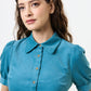 Wanda Lightweight Baby Cord Puff Sleeve Midi Dress - Teal