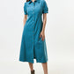 Wanda Lightweight Baby Cord Puff Sleeve Midi Dress - Teal