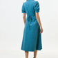 Wanda Lightweight Baby Cord Puff Sleeve Midi Dress - Teal