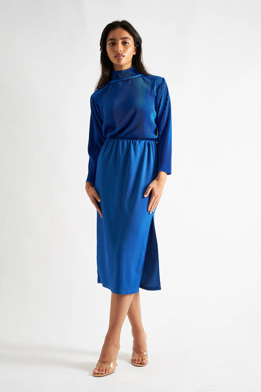 Wilson Fine Rib Midi Pencil Skirt - Blue