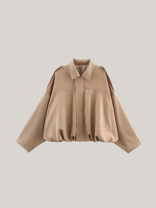Women’s Faux Suede Bomber Collar Oversized Jacket