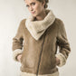 Light Brown Shearling Leather Biker Jacket with Merino Fur