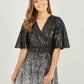 Yumi Black And Silver Ombre Sequin Midi Wrap Dress
