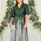 Yumi Green and Silver Ombre Sequin Midi Wrap Dress