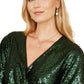 Yumi Green and Silver Ombre Sequin Midi Wrap Dress