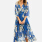 Yumi Blue Floral Kimono Sleeves Dip Hem Wrap Midi Dress