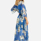 Yumi Blue Floral Kimono Sleeves Dip Hem Wrap Midi Dress
