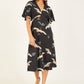 Black Crane Print Kimono Midi Dress