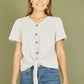 Yumi Grey Striped Jersey Button Detail Top