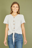 Yumi Grey Striped Jersey Button Detail Top