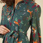 Yumi Recycled Green Fox Print Shirt Midi Dress