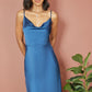 Yumi Navy Satin Cowl Neck Midi Slip Dress