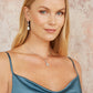 Yumi Blue Satin Cowl Neck Midi Slip Dress