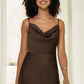 Yumi Brown Satin Cowl Neck Midi Slip Dress