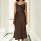 Yumi Brown Satin Cowl Neck Midi Slip Dress