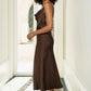 Yumi Brown Satin Cowl Neck Midi Slip Dress