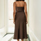 Yumi Brown Satin Cowl Neck Midi Slip Dress