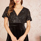 Yumi Black Embellished Velvet Wrap Skater Midi Dress