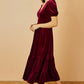 Yumi Burgundy Velvet Midi Dress