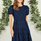 Yumi Navy Lace Skater Dress With Puff Sleeves