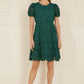 Yumi Green Lace Skater Dress With Puff Sleeves