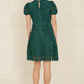 Yumi Green Lace Skater Dress With Puff Sleeves