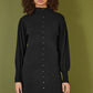 Yumi Black Knitted Button Up Midi Dress With Balloon Sleeves