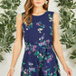 Yumi Navy Floral Print Midi Skater Dress