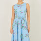 Yumi Blue Floral Print Midi Skater Dress