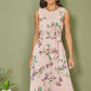 Yumi Blush Floral Print Midi Skater Dress