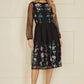 Yumi Black Embroidered Long Mesh Sleeve Prom Skater Dress