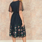 Yumi Navy Embroidered Sleeve Prom Skater Dress