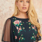 Yumi Navy Embroidered Sleeve Prom Skater Dress