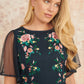 Yumi Navy Embroidered Sleeve Prom Skater Dress